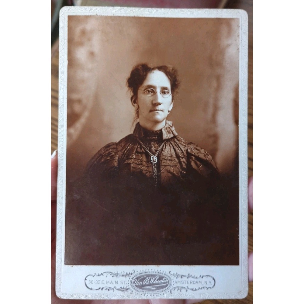 Antique Cabinet Photo Card Lady Woman Van B Wheaton Amsterdam New York Sepia